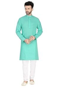 Read more about the article SKYL Men’s Cotton Blend Kurta-Pyjama Set | Traditional Dress for Festivals | Apple Designer Wedding & Ethnic Wear Regular Fit Detail Collar Kurta for Men