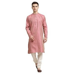 Read more about the article SOJANYA (Since 1958 Men’s Jacq Silk Maroon Self design Kurta & Off-White Churidar Pyjama Set