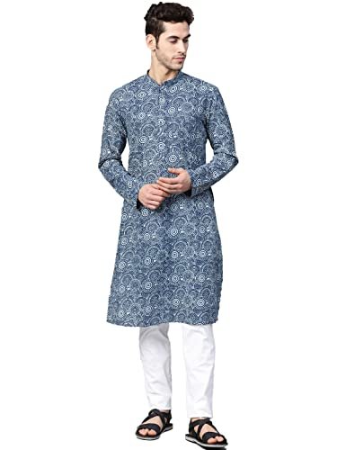 You are currently viewing See Designs Men Blue Indigo Hand Block Print Straight Sustainable Kurta with Pyjama